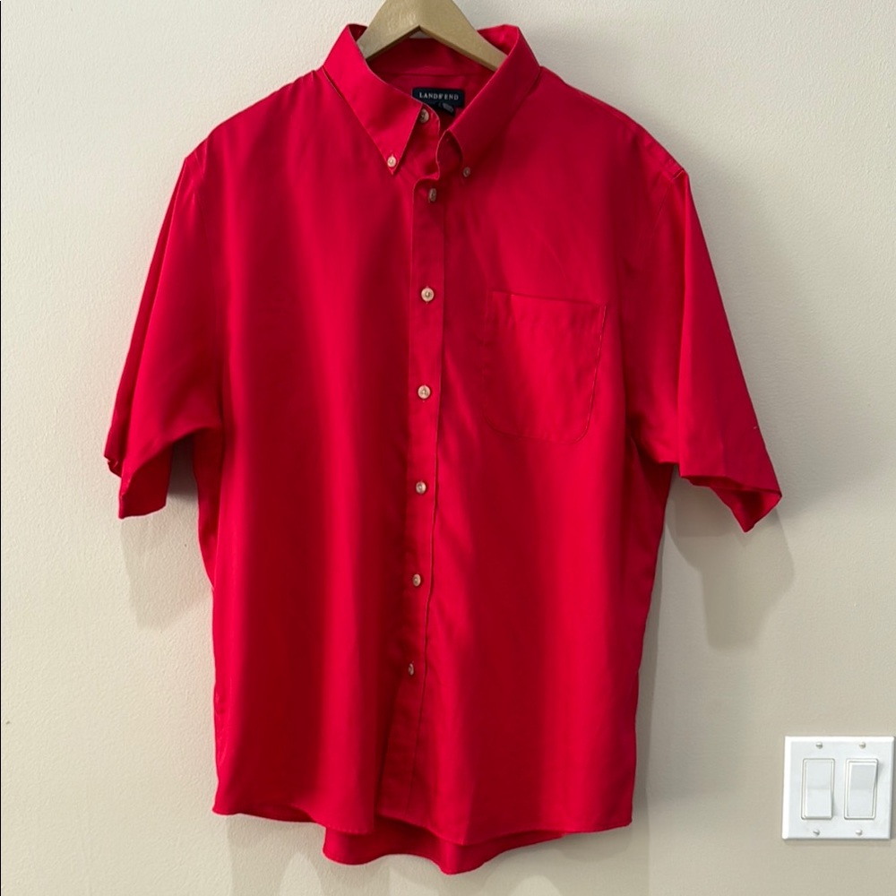 Lands' End Red Casual Button Down Shirt with Classic Collar XL